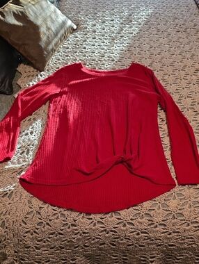 Neineiwu Women's Red Long-Sleeve Twist-Front Knit Top